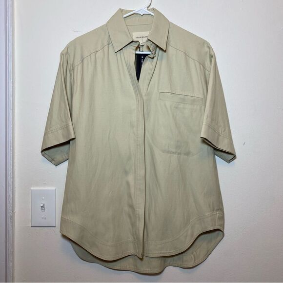 LouLou Studio NEW Moheli Viscose/Linen Short Sleeve Button Down Shirt Tan Sz XS - Picture 3 of 14